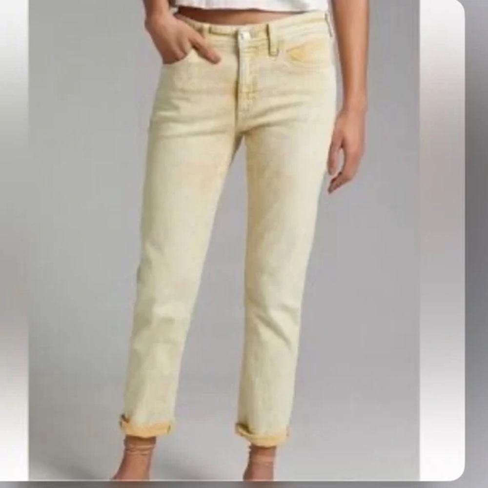 Pilcro Anthro Yellow Acid Washed Slim Boyfriend Petite Denim‎ Jeans